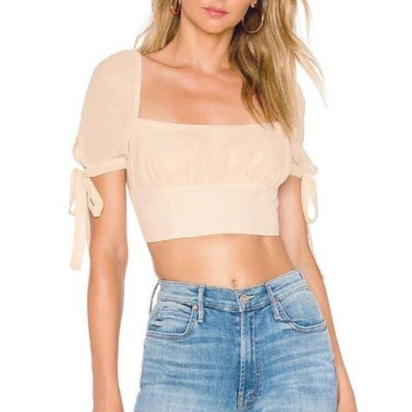 Privacy Please Square Neck Crop Top With Tie Back Ribbon Milkmaid Women's Small - Picture 1 of 6